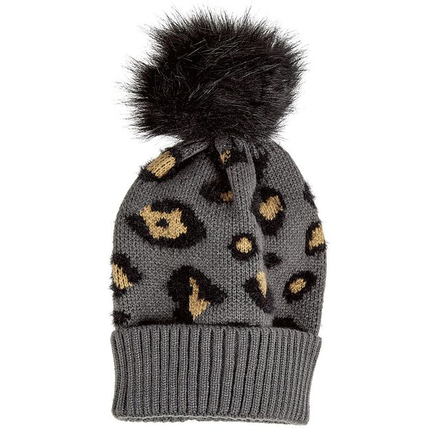 Bonnet Leopard Pompon en Acrylique
