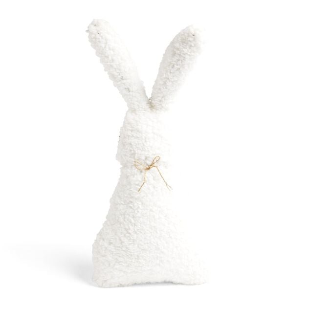 Coussin forme lapin aspect moutonn&eacute; beige 25x47cm