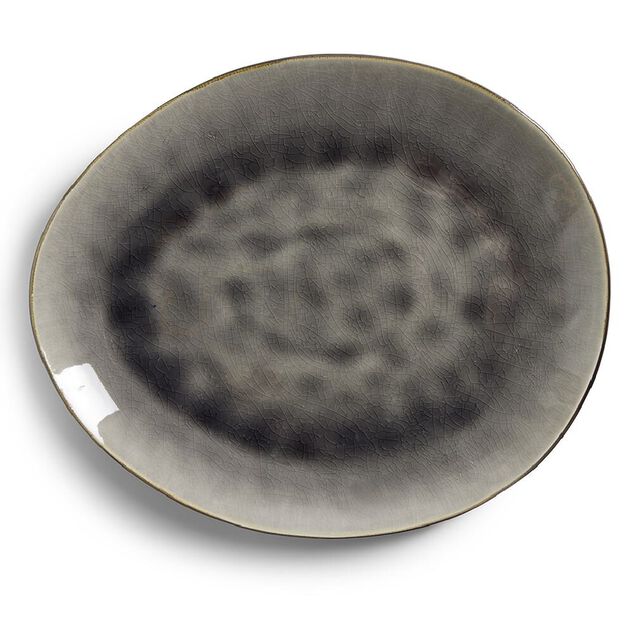 Assiette plate gr&egrave;s effet artisanal 28,5x24cm