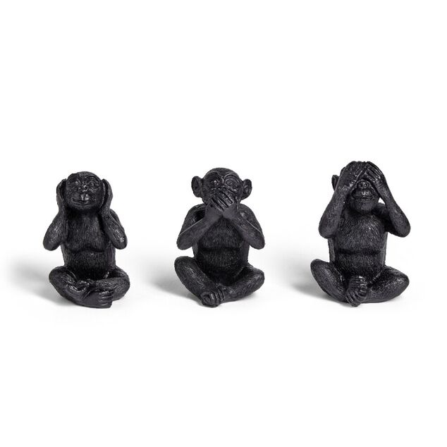Lot de 3 statues singe plastique noir L8,5x7,5xH11,5cm