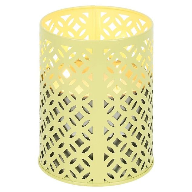 Photophore en m&eacute;tal jaune avec 2 bougies &agrave; la citronnelle 3 m&egrave;ches 12H