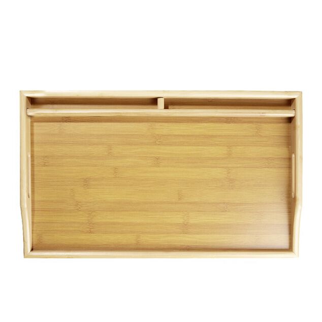 Plateau rectangulaire en bambou pieds r&eacute;tractables 50x30xH24,5cm