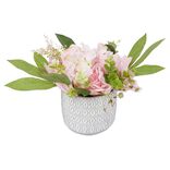 Pivoines roses fleurs artificielles dans pot en ciment H22cm