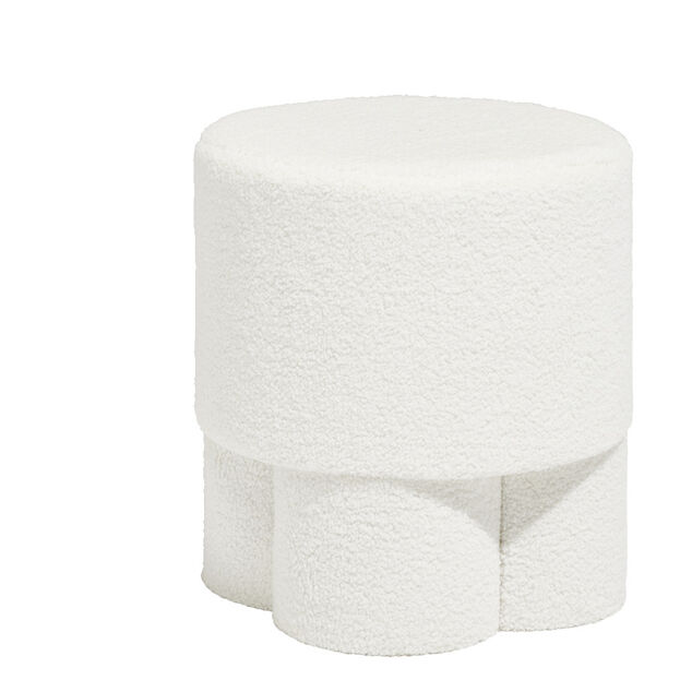 Tabouret rond en tissu bouclette blanc 42x40 cm