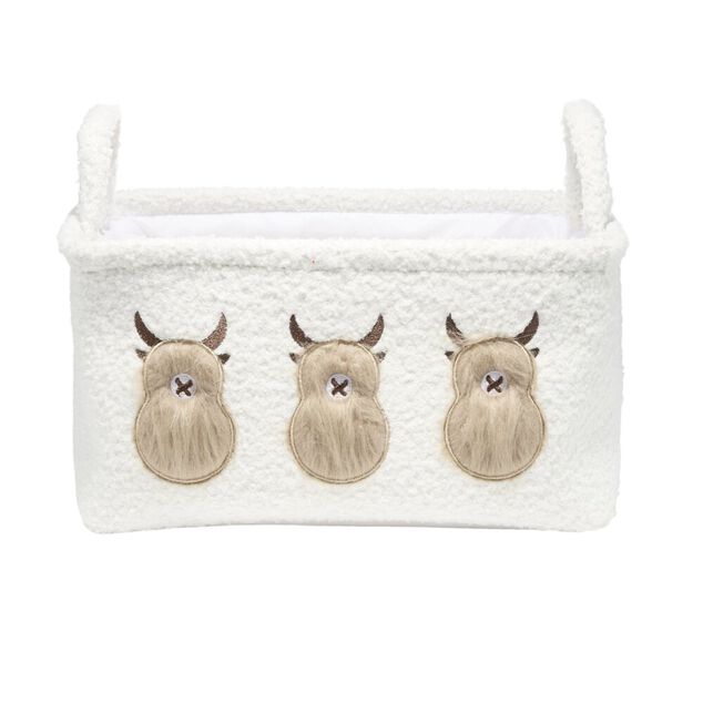 Panier de rangement vache Highland tissu bouclette grand format L33cm