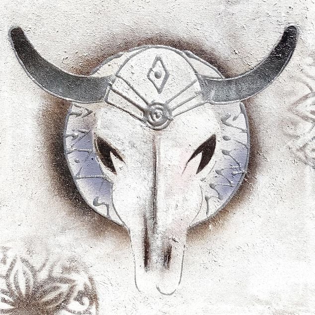 Tableau peinture  t&ecirc;te de bison fait main