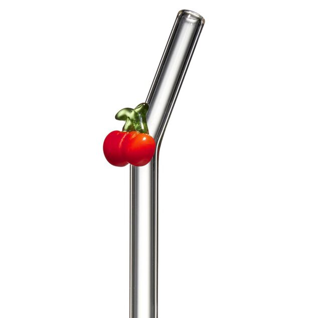 Pailles en verre transparent fantaisie fruit x4 avec goupillon (2 mod&egrave;les)