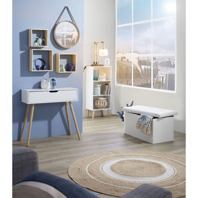 Miroir rond en mdf avec sangle en simili naturel &Oslash;30 cm