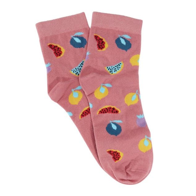 Paire de chaussettes tige courte rose motifs pamplemousse et citron 36/40 ou 41/45
