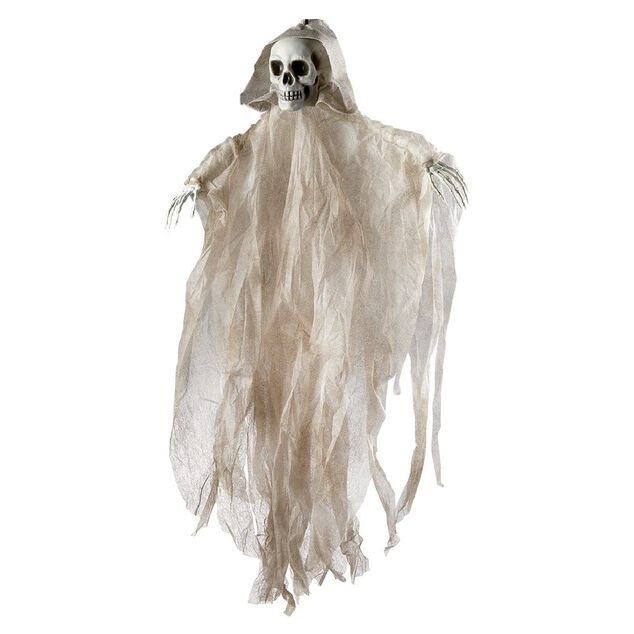 D&eacute;coration Halloween XL t&ecirc;te de mort fant&ocirc;me &agrave; suspendre H100cm (2 mod&egrave;les)