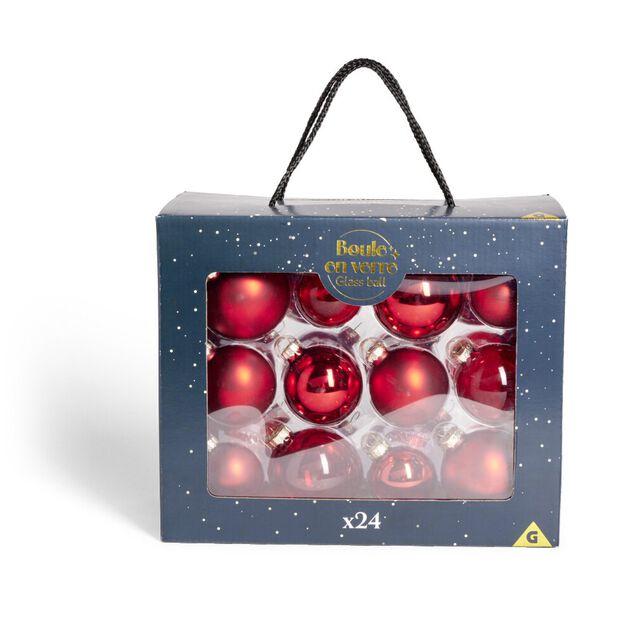 Coffret de 24 boules de No&euml;l (3 mod&egrave;les)