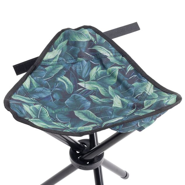 Tr&eacute;pied pliable acier et polyester motif feuillage exotique 31x31xH41cm