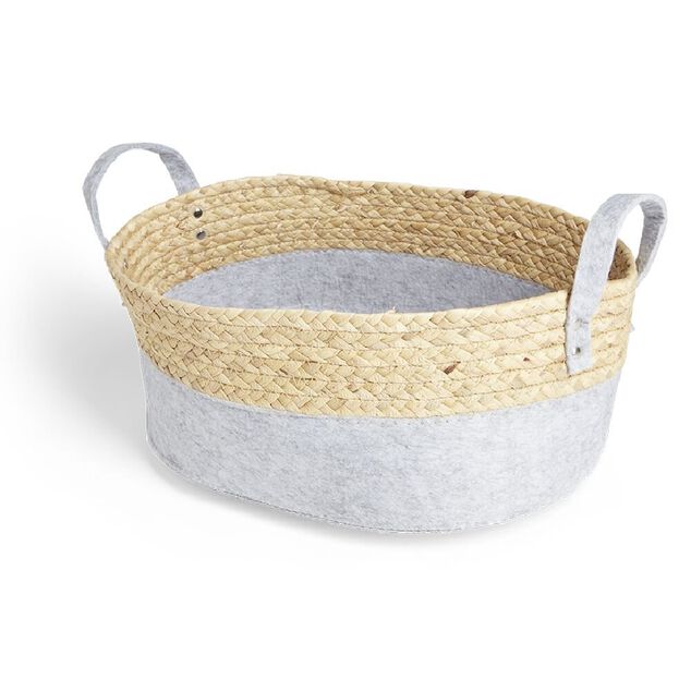 Pani&egrave;re de rangement jacinthe d'eau et feutrine gris clair 37x27xH15cm