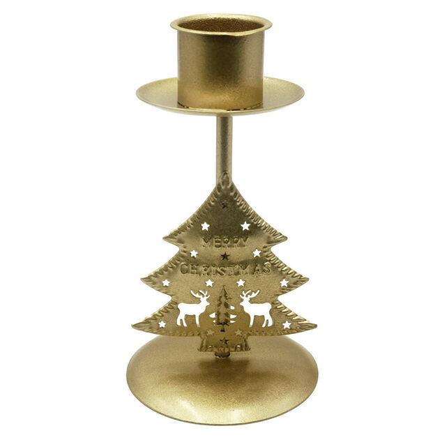 Bougeoir de table sapin de Noël doré Ø7,5xH13,5cm