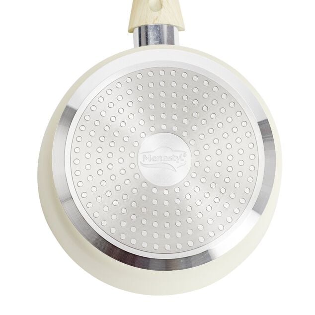 Casserole poign&eacute;e effet bois aluminium et c&eacute;ramique beige &Oslash;18cm