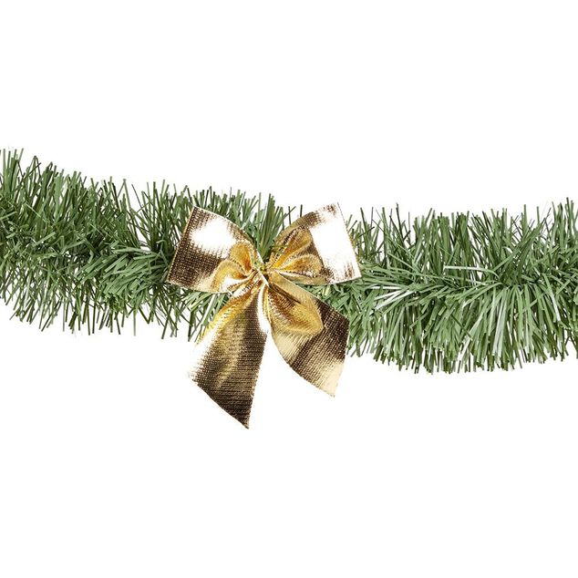 Guirlande imitation branche de sapin avec noeud dor&eacute; 2m