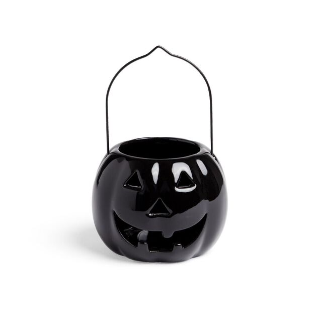 Photophore Halloween lanterne citrouille en c&eacute;ramique &Oslash;10xH8cm