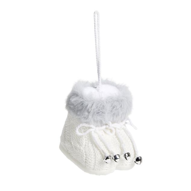 D&eacute;coration de No&euml;l &agrave; suspendre paire de chaussons blanc 7,5x7xH7cm