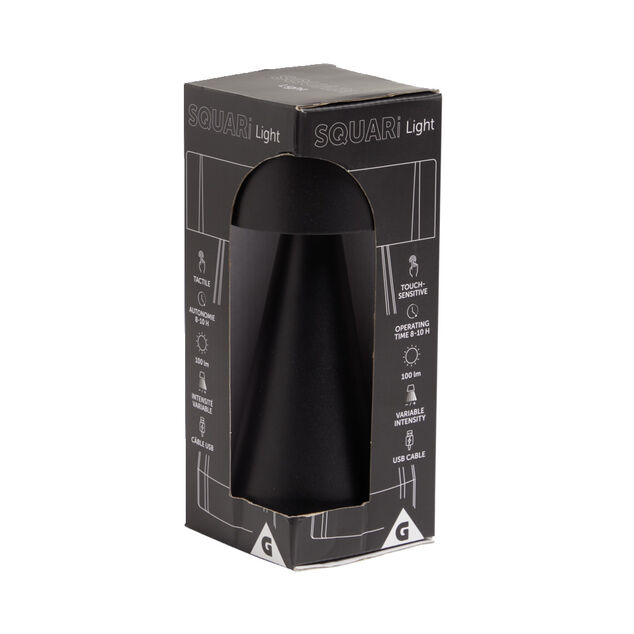 Lampe de table Squari USB tactile noire Ø9,5xH22,5cm