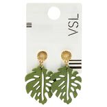 Boucles d'oreilles en bois en forme de feuille verte