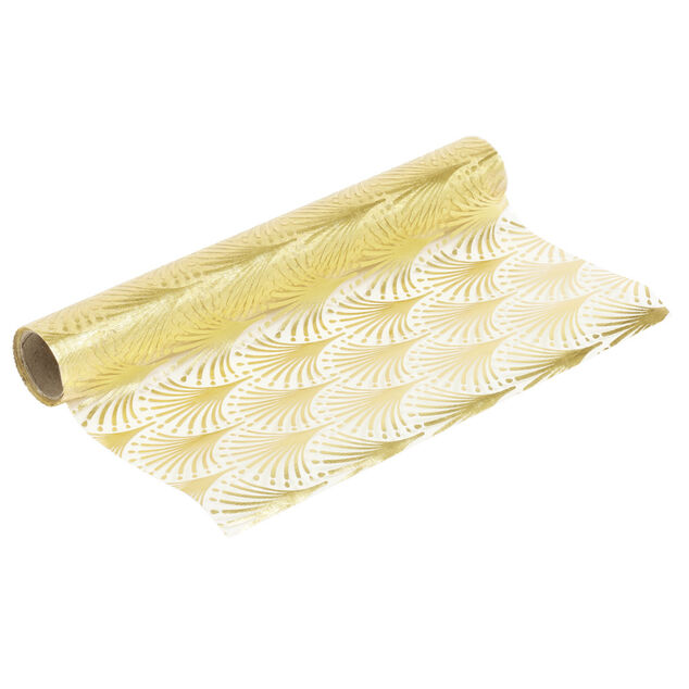 Chemin de table en organza jaune motif feuille dorée 28x300cm
