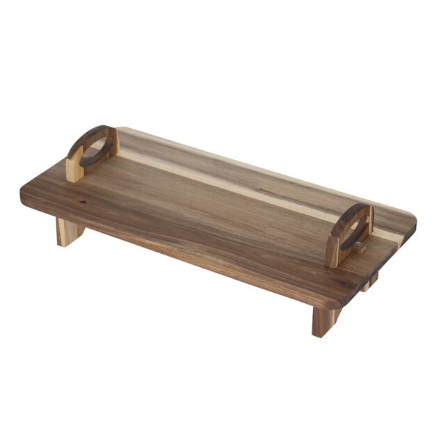 Plateau de pr&eacute;sentation sur pied en bois avec poign&eacute;es 55xH16x27cm