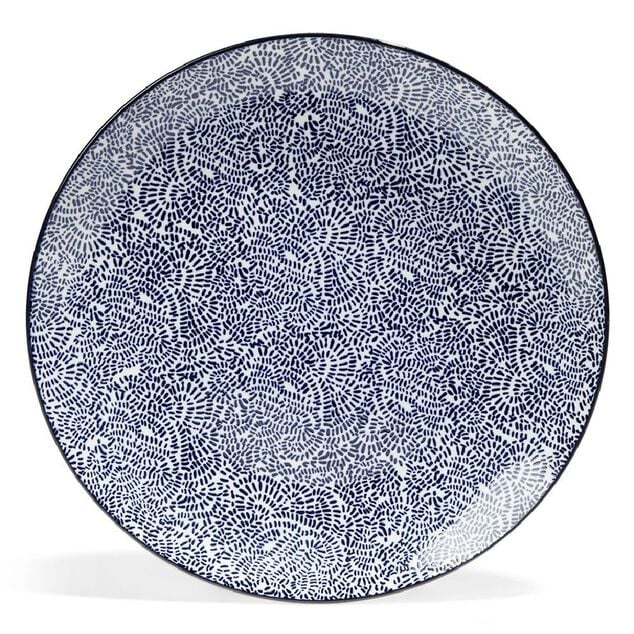 Lot de 4 assiettes plates &Oslash;27cm porcelaine imprim&eacute; bleu et blanc