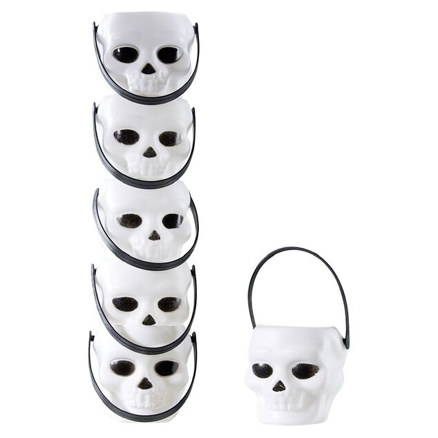 Mini seau forme t&ecirc;te de mort blanc et noir x6