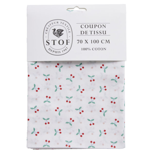 Coupon tissu imprim&eacute; Blossom 70x100cm coton blanc et rouge