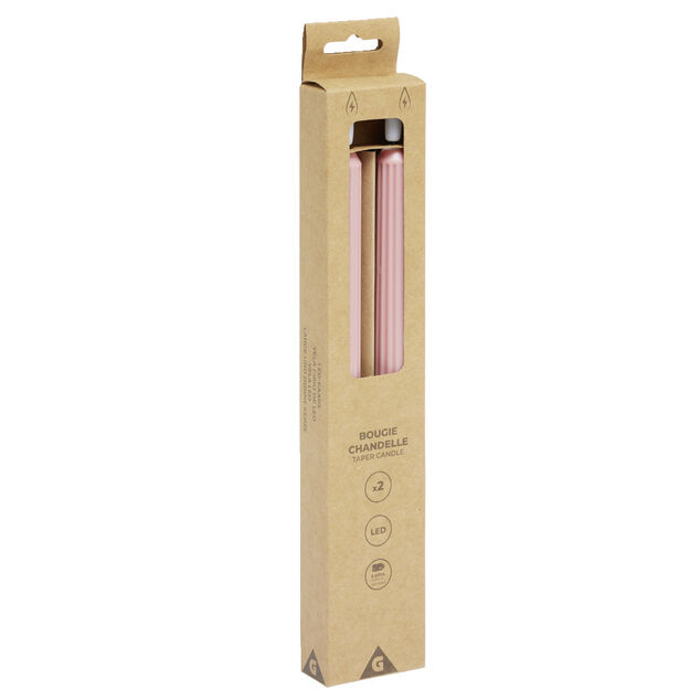 Lot de 2 bougies chandelles LED roses &Oslash;2,2xH22,5cm