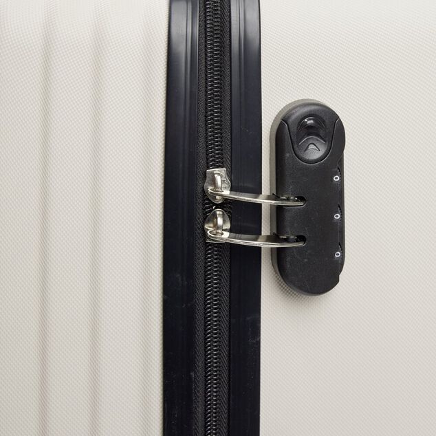 Valise rigide 80L trolley 4 roulettes plastique ABS beige 45x28xH70,5cm