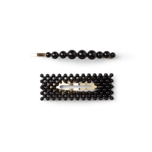 Lot de 2 barrettes &agrave; cheveux dor&eacute;es &agrave; perles noires