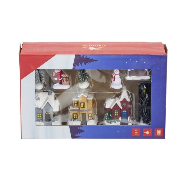 Accessoire pour village de No&euml;l avec lumi&egrave;re 10 pi&egrave;ces