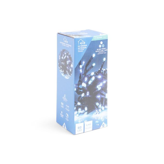 Guirlande lumineuse 60LED blanc froid/bleu clair/bleu L4,4m