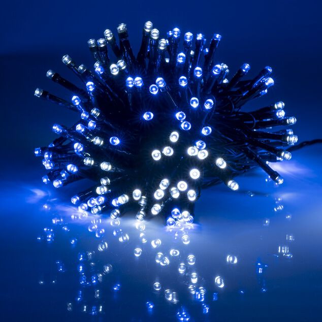 Guirlande de No&euml;l solaire lumineuse 240LED blanc froid et bleu 17,9 m d'&eacute;clairage