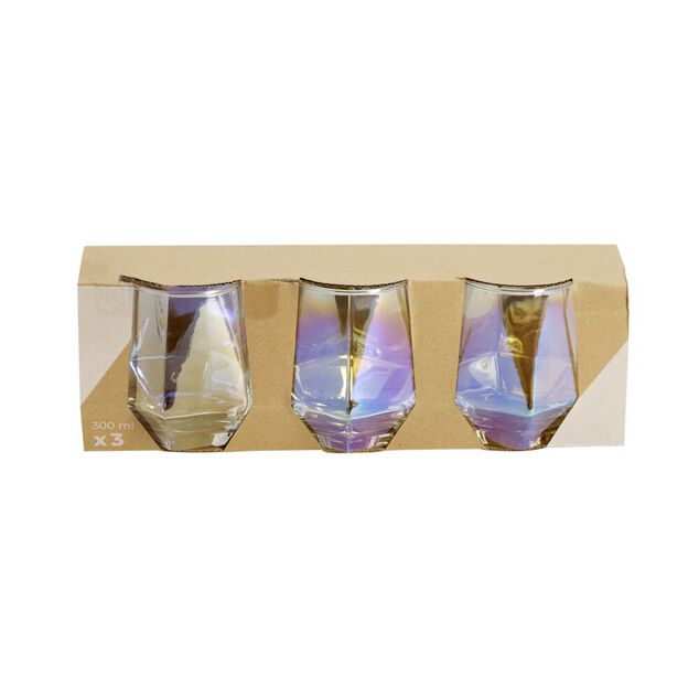Verre haut x3 forme diamant reflet irisé 300ml