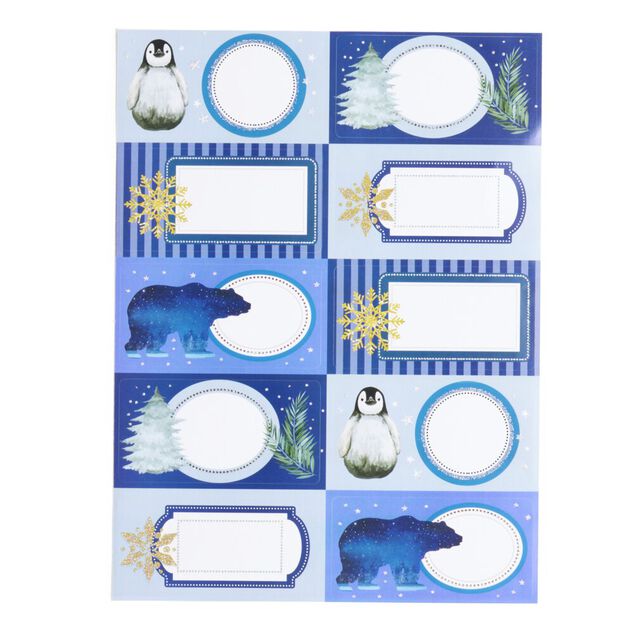 &Eacute;tiquette cadeau autocollante No&euml;l motif polaire 4x8cm x10