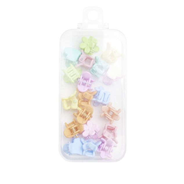 Barrette &agrave; clip 20 pi&egrave;ces forme coeur et fleur multicolore pastel dans bo&icirc;te