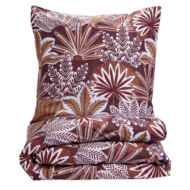 Parure de lit 1 personne 140x200cm coton motif feuillage rouge