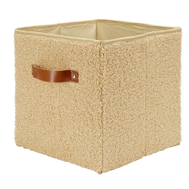 Pani&egrave;re carr&eacute;e pliable tissu laine bouclette marron 27x27xH27cm