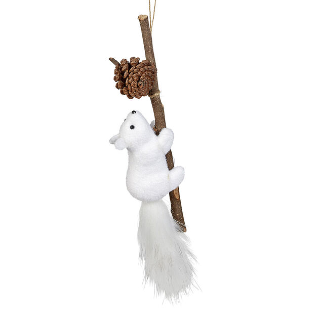 D&eacute;coration &Eacute;cureuil sur branche &agrave; poser No&euml;l blanc naturel
