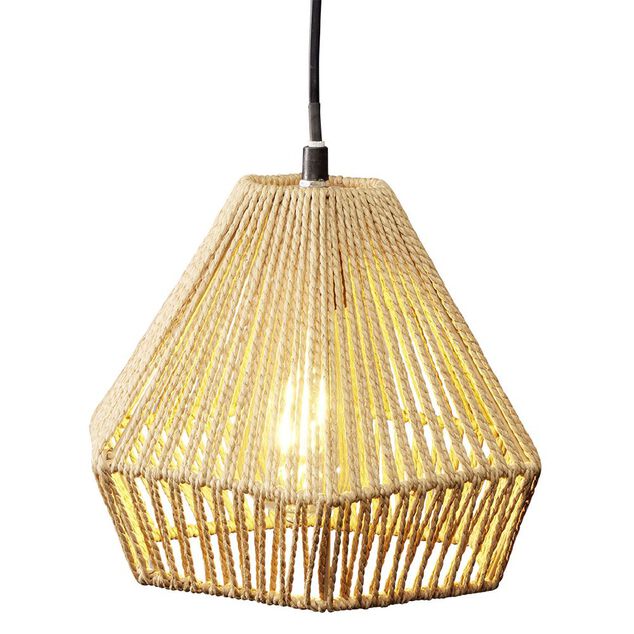 Luminaire &agrave; suspension filaire forme diamant papier tress&eacute;