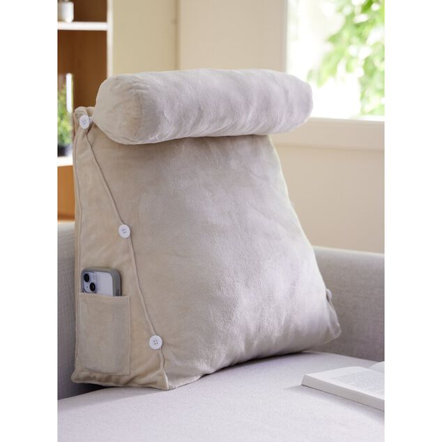 Coussin de lecture triangulaire coton beige 45x20xH45cm