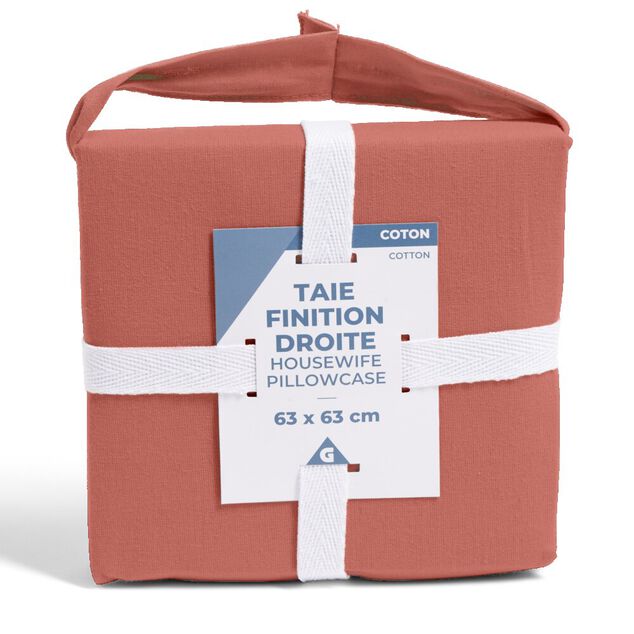 Taie d'oreiller 50x70cm 100% coton finition droite rouge brique