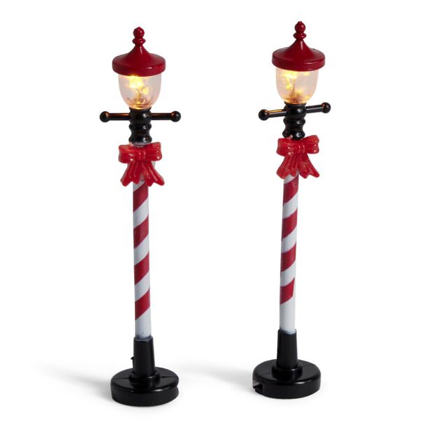 Lot de 2 lampadaires sucre d'orge LED &agrave; piles H10cm