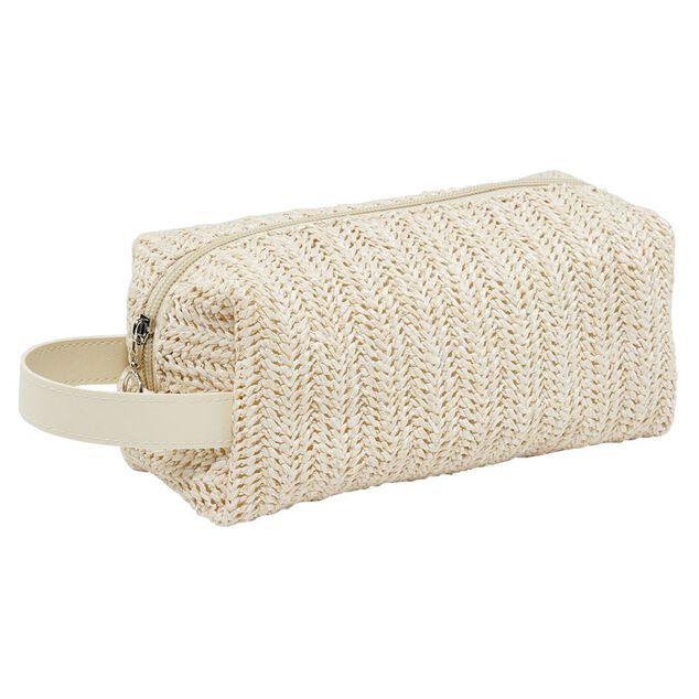 Trousse &agrave; cosm&eacute;tique style tress&eacute; beige &Oslash;9xL20,5cm