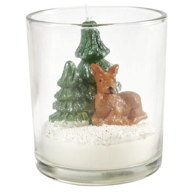 Bougie de No&euml;l avec sujets sur manteau de neige &Oslash;7 cm