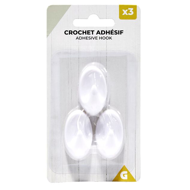 Lot de 3 accroches torchons adh&eacute;sifs plastique blanc