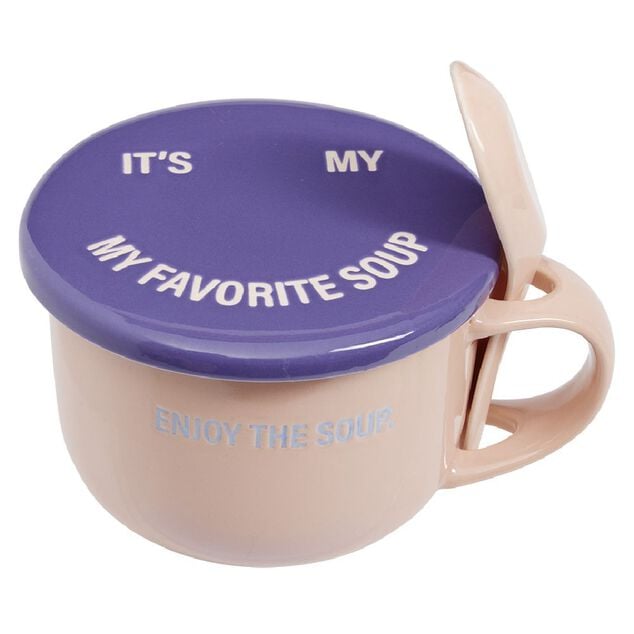 Bol soupe jumbo 62cl et cuill&egrave;re porcelaine fun