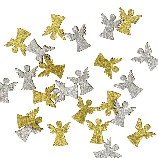 D&eacute;coration de table ange X24 pcs bois L1,5X2X&eacute;p.0,1 cm dor&eacute; et argent&eacute;
